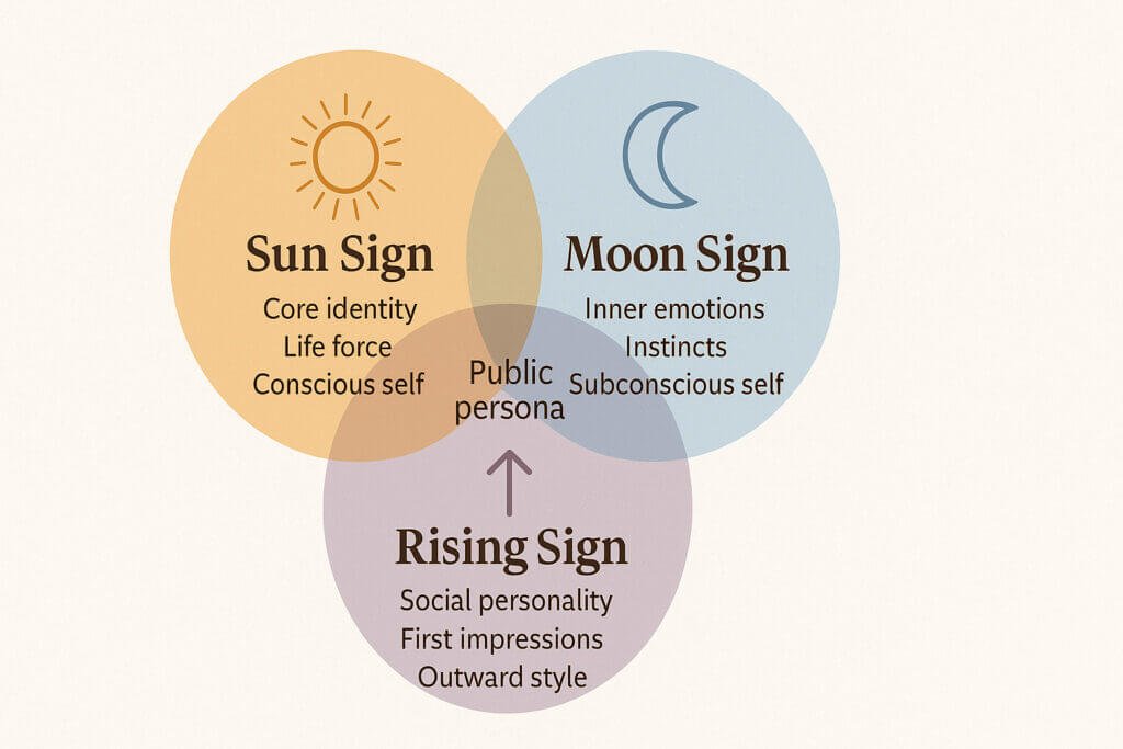 sun vs moon vs rising sign comparison infographic